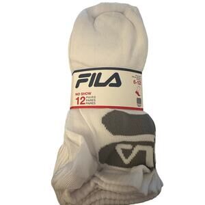 Fila No Show Socks, 12 Pack, White Socks with Gray and Black, Men Size 6-12, NWT
